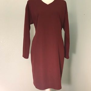CAARA Burgundy Sheath Dress, Drop Shoulder, V neck